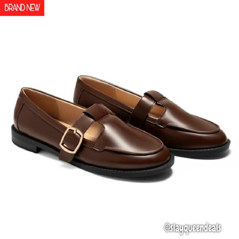 Women's T-Strap Loafers Slip-On Flats Work Business Dress Shoes - Picture 2 of 8